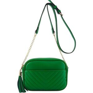 Elegant Boutique Green Crossbody Bag. Gold Hardware. Tassel. Adjustable